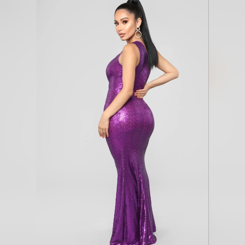 fashion nova gala status sequin dress- purple